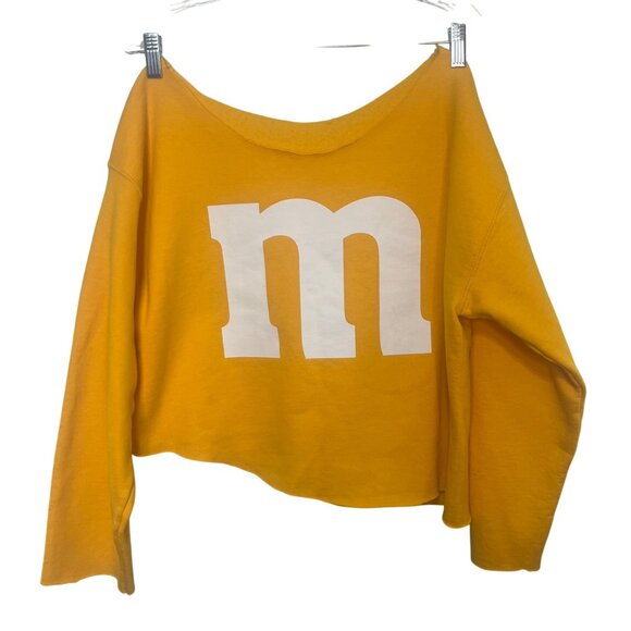 M&M Sweatshirt Womens XL Yellow Long-Sleeve Oversized Fleece Lined - Picture 1 of 4